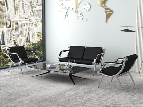 Kinsuite 4-Seat Waiting Room Chairs with PU Leather - 3Pcs Office Waiting Room Chair Reception Bench, for Airport Office Hospital School Bank, Black - size: 1-seat*2+2-seat