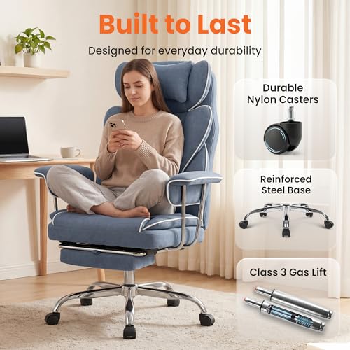 NEO CHAIR Big & Tall Leather Office Chair, High Back, Lumbar Support, Blue | Gaming Chair for Adults and Computer Use, Reclining Office Chair with Foot Rest, Massage, Comfy Design and Heavy Duty Support - color: Blue