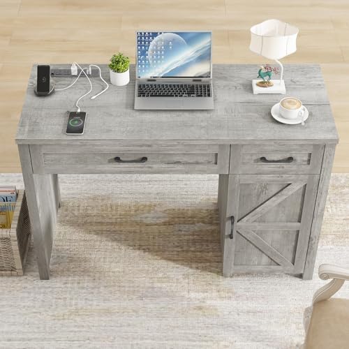 Vabches Farmhouse 47" Executive Desk with Drawers, Grey - color: Grey, size: 47"W