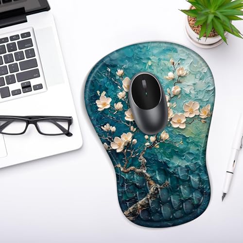 YIWEI Ergonomic Mouse Pad with Wrist Rest for Carpal Tunnel Pain Relief - color: Plum Plossom