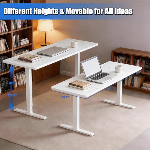 Standing Desk with Splice Board Adjustable Height- 63 inch Mobile Stand up Desk with Wheels, Portable Sit Stand Desks Electric with Lockable Casters - color: White, size: 63