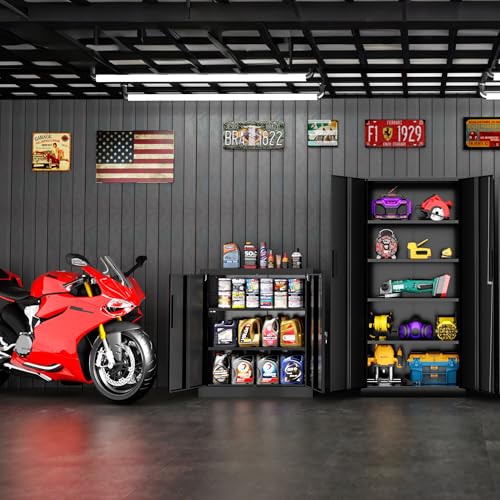 Superday 36" Metal Storage Cabinet, Black Garage Storage Cabinets with Locking Doors and Adjustable Shelves, Steel Lockable Cabinets, Tool Cabinet for Home Office, Garage, School - color: Black, size: 36" Metal cabinet