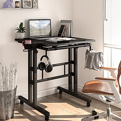 Klvied Adjustable Height Standing Desk with Cup Holder, Portable and Easy to Move, Ideal for Home or Office, Black - color: Black
