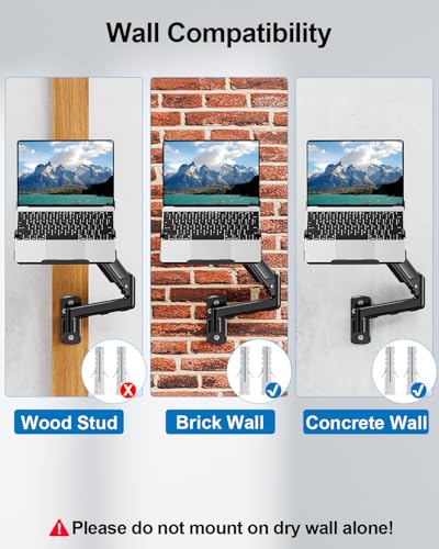 Laptop Wall Mount, 2-in-1 Monitor with Vented Tray | Fits Max 17" Notebook or 13- 32" Computer Screen, Adjustable Laptop Arm Holds 4.4-22lbs, Gas Spring Laptop Holder Stand - style: Laptop Wall Mount