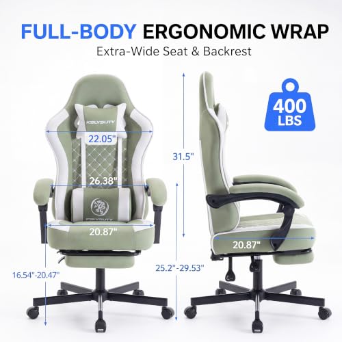 Desk Computer Gaming Chair - High Back Ergonomic Office Chair with Footrest and Lumbar Support, Swivel Comfy Home Gamer Video Game Chairs with Pocket Spring Cushion for Adults (Green Fabric) - color: Classic Green Fabric