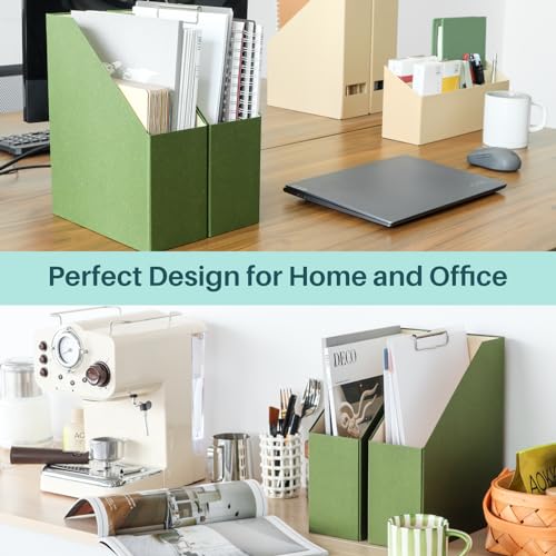 Magazine Holder - File Holder and Desk Organizer, Paperboard Book Organizer and Storage Box for Documents, Magazine Holder Rack for Classroom, Home, and Office (Leaf Green, 4-Pack) - color: Leaf Green, 4-Pack