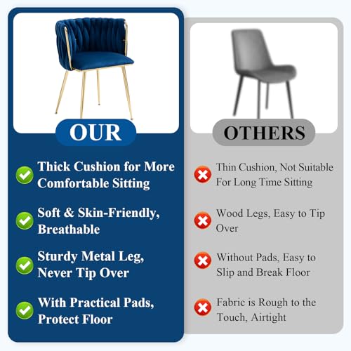 NIOIIKIT Modern Velvet Dining Chairs Hand Weaving Accent Chairs Living Room Chairs Upholstered Side Chair with Golden Metal Legs for Dining Room Kitchen Vanity Living Room (Navy) - color: Navy
