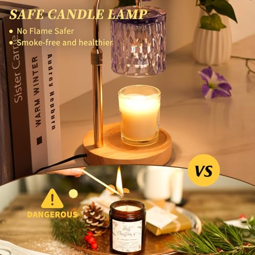HAIDOLIANG Candle Warmer Lamp with Timer and Dimmer | Height Adjustable,Glass Electric Wax Warmer with 2 Bulbs for Women Mom Gifts, Home Decor for Scented Jar Candles (Purple) - color: Purple