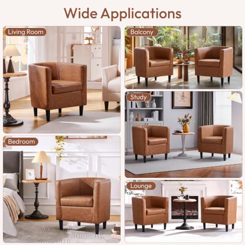 Yaheetech Barrel Accent Chairs Set of 2, Modern Armchairs, Brown | Faux Leather Chair with High-Density Foam Seat, Upholstered Barrel Sofa Chair for Living Room Bedroom Waiting Room - color: Brown, size: Set of 2