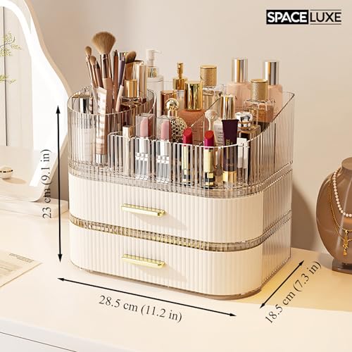 Large Makeup Organizer with Drawers, 360° Rotating Brush Holder | 3-Tier, Cosmetic storage for vanity, skincare, perfume, hair accessories, lipstick and jewelry, Cream White - color: Cream White, size: 3-layer