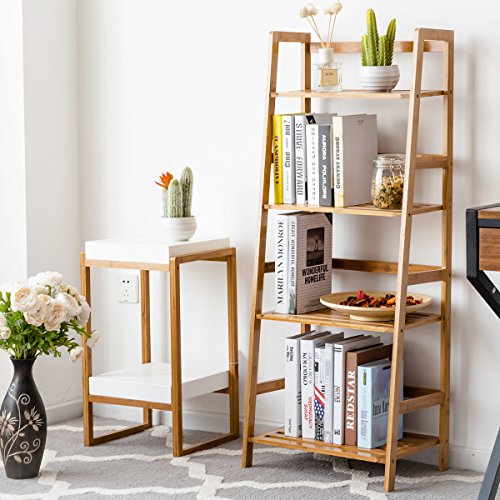 COSTWAY 47.5" Bamboo Ladder Shelf, Multifunctional Plant Stand | Storage Rack, Bookcase Bookshelf Natural (4 Tier) - color: Natural, size: 4 Tier