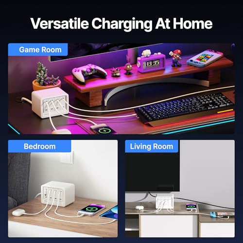 Gitryin 10-in-1 Desktop Charging Station, 6 AC, 80W Retractable GaN Charger - size: With 2 Type-C Chargers