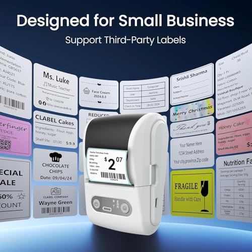Label Maker Machine with Tape, Portable Thermal Label Printer with 1 Roll 57x50mm Tape, Handheld Sticker Maker Support 12-57mm Thermal Labels for Small Business/Home/School/Office, White - color: Black