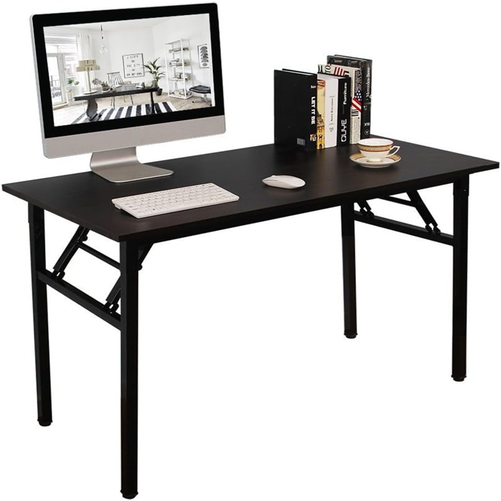 DlandHome 47 Inch Folding Computer Desk, Fully Assembled, Black - color: Black + Black, size: 47 Inches