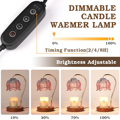 Funistree Flower Candle Warmer Lamp with Timer, Dimmable Candle Lamp Warmer, Christmas Birthday Gifts for Women Mom Her, Housewarming Home Decor, Lotus Wax Warmer for Yankee Candles - Blue&Pink - color: 14 Blue&pink