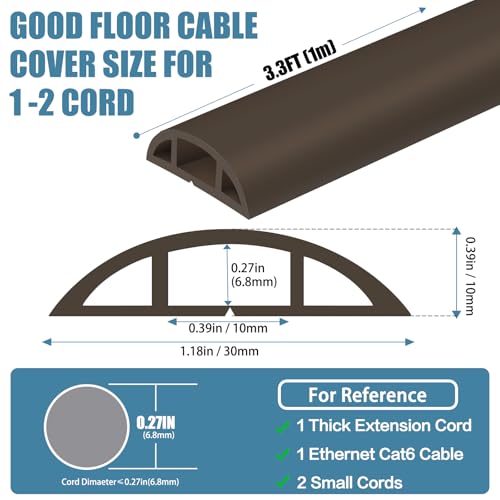 Floor Cord Covers for Wires 3.3FT Cable Hider Wire Cover Self Adhesive Cord Hider Floor for Offices, Homes, Workshops, Warehouses Cable Cavity 0.39" W x 0.27" H - color: Coffee Brown, size: 1.18" x 3.3'