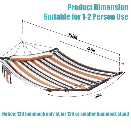 TegerDeger 12FT 2 Person Hammock with V Shaped Spreader Bar -Coffee Stripes - color: Coffee Stripes