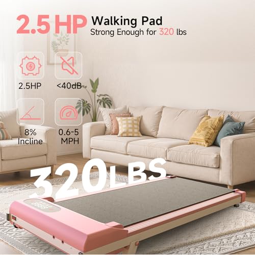 Incline Walking Pad, 3.5HP Foldable Portable Treadmill with Handle Bars, Ultra Quiet ≤40dB Under Desk Treadmills for Home Office, 330LB Capacity, Wide Running Belt, LED Display & Remote Control - color: Bright Pink
