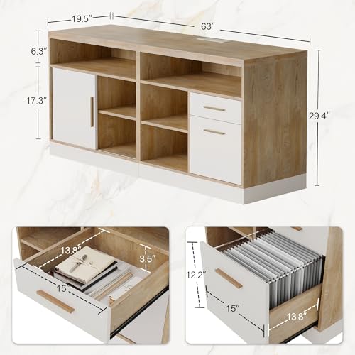 ModernMate 63" Lateral File Cabinet with Lock, 2-Drawer Home Office Storage - color: Light Walnut