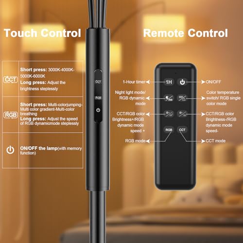 SIBRILLE 36W RGB Arc Floor Lamp with 3 Fabric Shades, 3000LM Super Bright Standing Lamp with Remote Control & Touch, Stepless Dimming, Individual Light Control for Living Room, Bedroom - color: Beige(RGB)