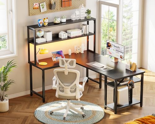 ODK 53 Inch L Shaped Gaming Desk with Hutch & Headphone Hook - size: 53 Inch