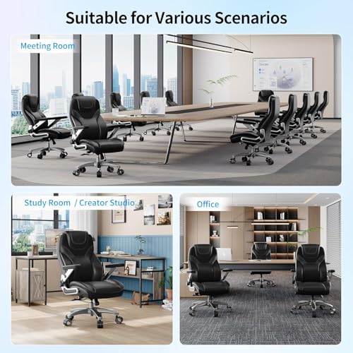 Big and Tall Office Chair with 5D Arms, Fabric & PU Leather Heavy Duty Desk Chair, Adjustable Lumbar Support & Height, Tilt Function, High Back Ergonomic Executive Computer Chair - color: Black