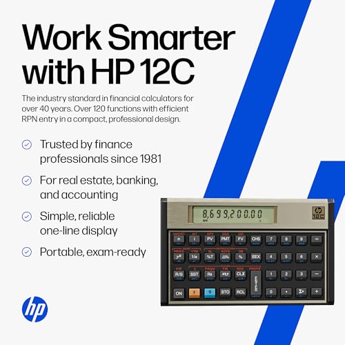 HP 12C Financial Calculator – 120+ Functions: TVM, NPV, IRR, Amortization, Bond Calculations, Programmable Keys – RPN Desktop Calculator for Finance, Accounting & Real Estate – Includes Case + Cloth - color: hp 12c 2026 Black & Grey