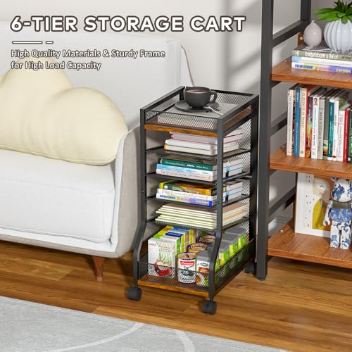 6-Tier Standing File Organizer, Rolling Under Desk Organizer for Office | with Sliding Mesh Paper Letter Trays, Slim Rolling File Cart Under Desk File Holder for Home/Office/Study Organization - style: Classic