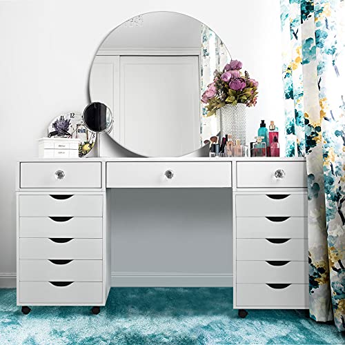 Giantex 5-Drawer Vertical File Cabinet, Mobile Office Storage Cabinet with Drawers, Large Capacity, 2 Lockable Casters and Universal Wheels, Under Desk Side Printer Stand Rolling File Cabinet (White) - color: White