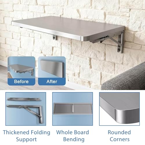 304 Stainless Steel Wall Mount Folding Table 16 20 24 28 32 36 40 43 47 51 59 71in Kitchen Storage Shelf Drop Down Heavy Duty Foldable Wall Mount Shelving for Kitchen Balcony(40x35cm/15.7x13.8in) - size: 40x35cm/15.7x13.8in