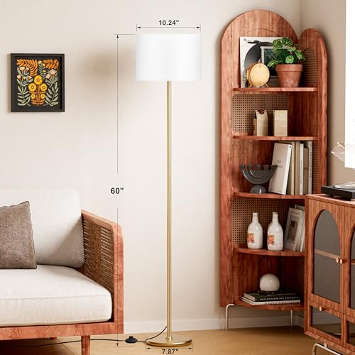 Ambimall 60'' Modern Floor Lamp with Shade, Tall Lamps for Living Room, Bedroom, Office, Dining Room, White Shade with Gold Pole(Without Bulb) - color: White Gold (1 Pcs), size: 60 Inches(Without Bulb)