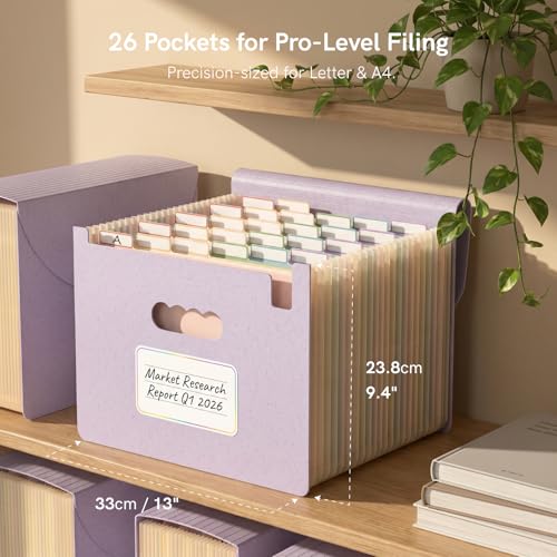 ABC life 26 Pockets Accordion File Organizer, Dusty Lavender | Expanding File Folder for Letter/A4 Size, Portable Document Holder with A-Z Tabs for Tax Receipt, School, Home, Office - color: Dusty Lavender