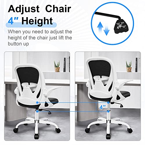 Office Chair Ergonomic Desk Chair with Flip up Armrests Swivel Breathable Desk Mesh Computer Chair with Adjustable Lumbar Support and Height for Conference Room (White) - color: White