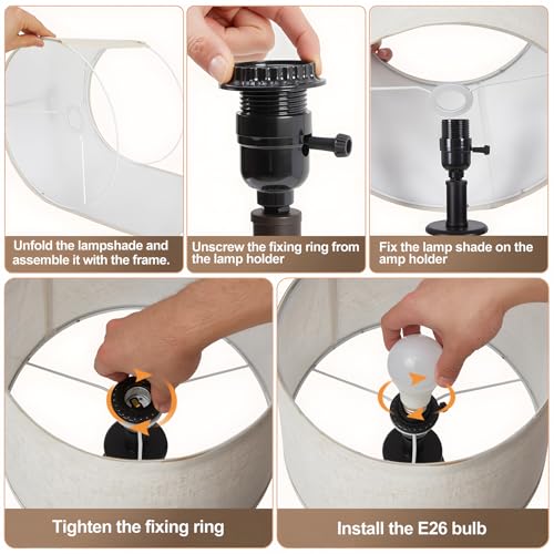 EJIAXIN Table Lamp Set of 2-19" Small Bedside Lamps Modern Lamp for Bedroom Living Room Lamps for Night Stands - Desk Lamps for Home Office End Tables Nightstand Lamps with Beige Linen Shades - color: 19'' Black+Beige Shade