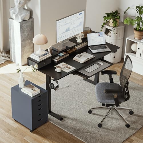 Agilestic 55 Inch Standing Desk with Drawers & Keyboard Tray, Black - color: Black, size: 55 x 24 Inches with 2 drawers and keyboard tray