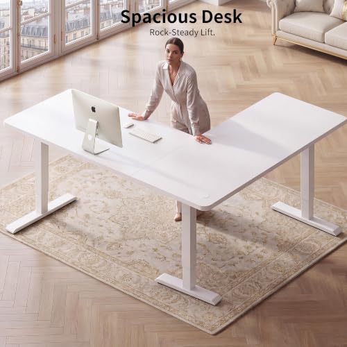 WALKINGDESK 75x61 Inches Reversible L Shaped Standing Desk Height Adjustable with Cup Holder, Electric Corner Computer Workstation for Home Office, Sit Stand up Gaming Desk with Cable Management White - color: White, size: 75" with Cup Holder