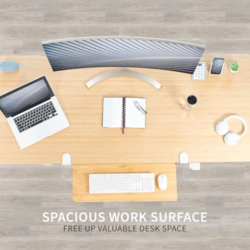 VIVO Real Bamboo Large 27 x 11 in Under Desk Keyboard Tray, MOUNT-KB05O | Keyboard Tray for Typing, Slide Out Platform, Extra Sturdy C-Clamp Mount System, Computer Drawer, Black Frame - color: Bamboo, size: 27 inch