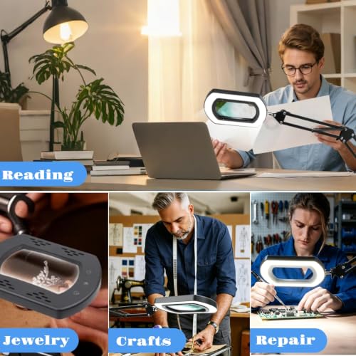 WEEOATAR 15X Lit Magnifying Glass Led Magnifier with Stand, Foldable, 5 Color Modes, Stepless Dimming, 2 in 1 Magnifier for Desk and Clamp for Reading, Sewing and DIY (Square) - style: Square