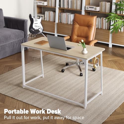 WOHOMO Folding Desk, 47.2" Foldable Computer Table for Small Spaces, Oak - color: Beige, size: Extra Large Size:47.2 x 19.6