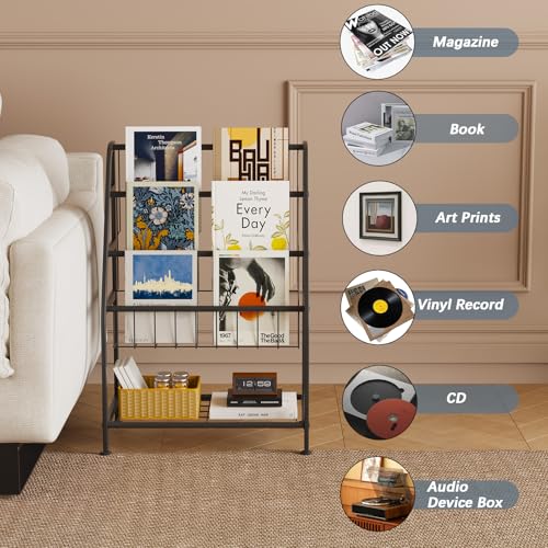 Arbuxzuy Magazine Rack Small Metal for Storage 9.8" D x 17.7" W x 25.6" H, Short Book Shelf for Display and Storage, Ladder Bookcase for Home Office, Black - color: Black, size: Small