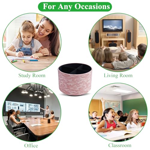 Round Leather Art Supply Organizer,Remote Control Holder,360 Degree Rotating,Multi-Functional Pencil Holder,4 Compartments Desktop Stationary Organizer(1-Camouflage Pink) - color: 1-Camouflage Pink