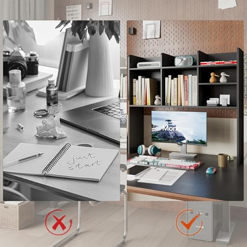 ChooChoo Desk Hutch Dorm, Desktop Bookshelf with 7 Shelves - color: Black, size: Without LED