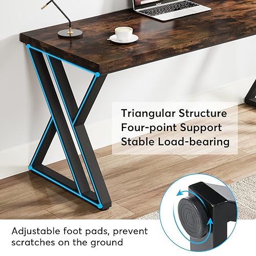 Tribesigns Writing Computer Desk, 55 inch Heavy Duty Study Desk with Z-Shaped Metal Leg, Modern Simple Home Office Computer Desk, Rustic Brown - color: Rustic Brown