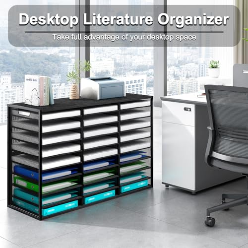 Mail Sorter Adjustable Countertop Heavy Duty Literature Organizer Student Mailbox for Classroom Desktop Bill Paper Holder Rack for Office Home School, 27 Compartments, Black - color: Black, size: 31.5" × 12.2" × 21.4"