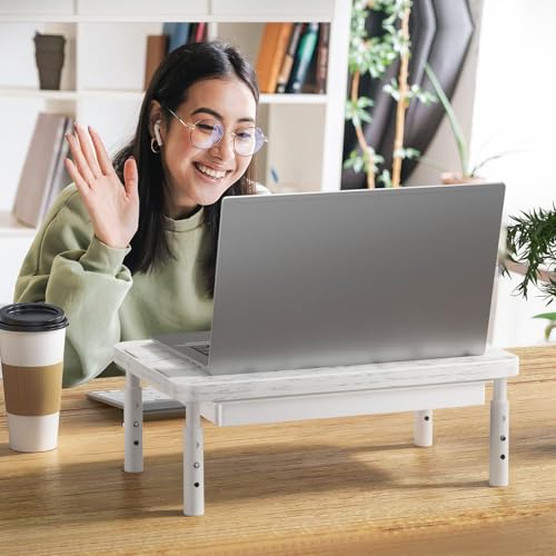 WALI Computer Monitor Stand with Storage, Monitor Riser 3 Height Adjustable | Laptop Riser with Airflow Vents, Desk Organizer for Computer, Printer, Notebook (PTT002-M), 1 Pack, Marble - color: Marble, size: 14.6"L * 9.3"W,11" 1 Drawer