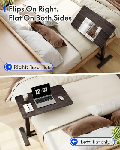 FLEXISPOT H7 PRO 90° Tiltable Mobile Overbed Table with Pneumatic Lift,32'' | Foldable bedside table with adjustable desktop for laptop, Rolling Computer Cart and bed sofa.31.5" W x 17.7" D,Rustic Brown - color: Rustic Brown, size: 32x18
