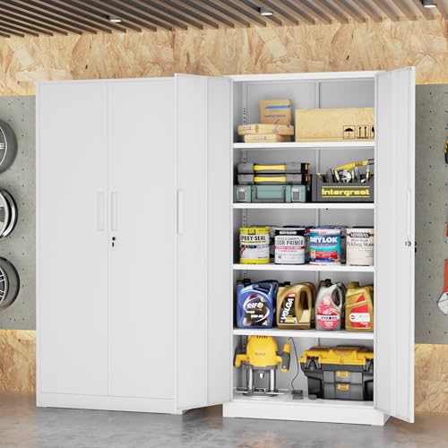 Bonusall 72" Metal Garage Storage Cabinet, 2 Locking Doors & 4 Adjustable Shelves Tall Storage, Heavy Duty Steel Tool Cabinet for Home, Office, Warehouse, School - White - color: White, size: MSC-72-D16