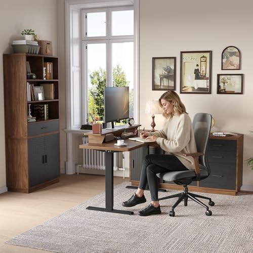 ONBRILL 63 x 24 Inches Standing Desk with Adjustable Monitor Shelf, Walnut - color: Walnut, size: 63in