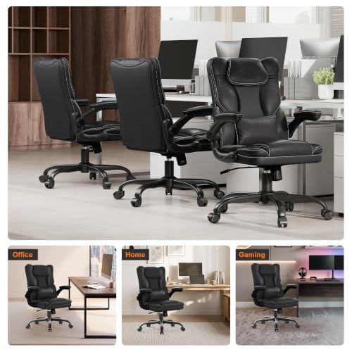 Executive Office Chair Flip Up Arms Lumbar Support Home Office Desk Chair - color: Black