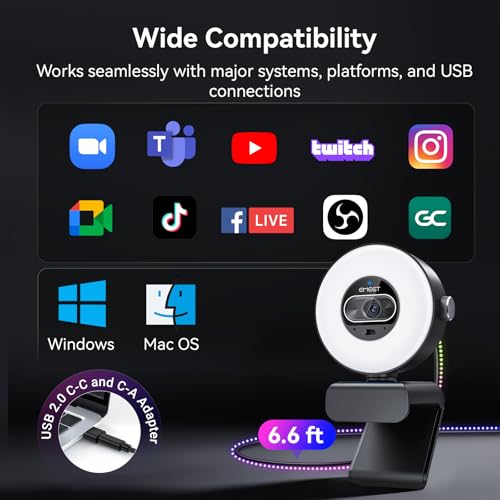 EMEET S600L 4K Webcam for Streaming with Ring Light, 1/2" Sensor, 0.2S PDAF - style: S600L Ring Light 1/2" Sensor